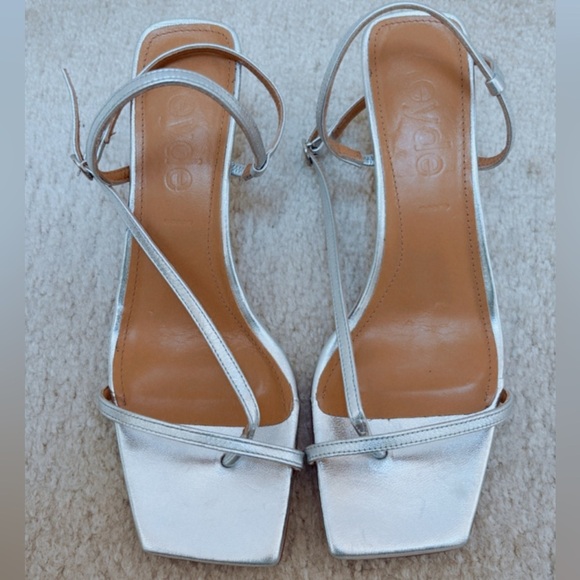 NEW Aeyde Elise Square Toe Post Sandals Dress Heels in Silver Nappa Leather 38 - Picture 6 of 10